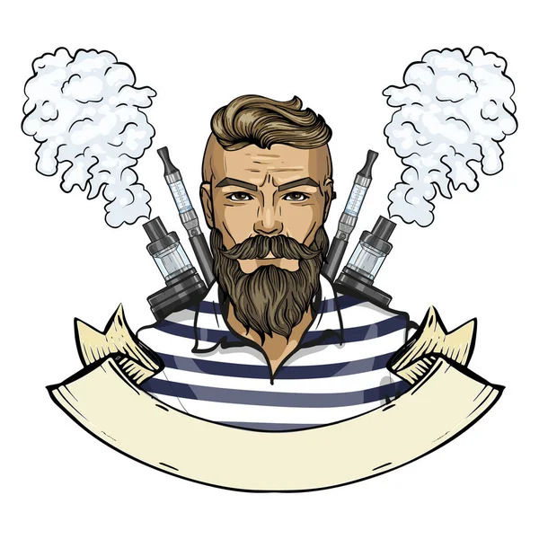 Sketch of hipster man with vaporizer cigarette — 图库矢量图片