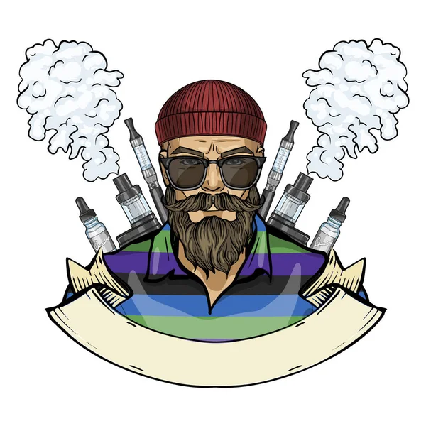Sketch of hipster man with vaporizer cigarette — Stok Vektör