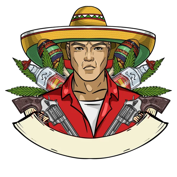 Bosquejo dibujado a mano hombre mexicano — Vector de stock