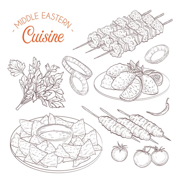 Cuisine du Moyen-Orient, plats arabes . — Image vectorielle