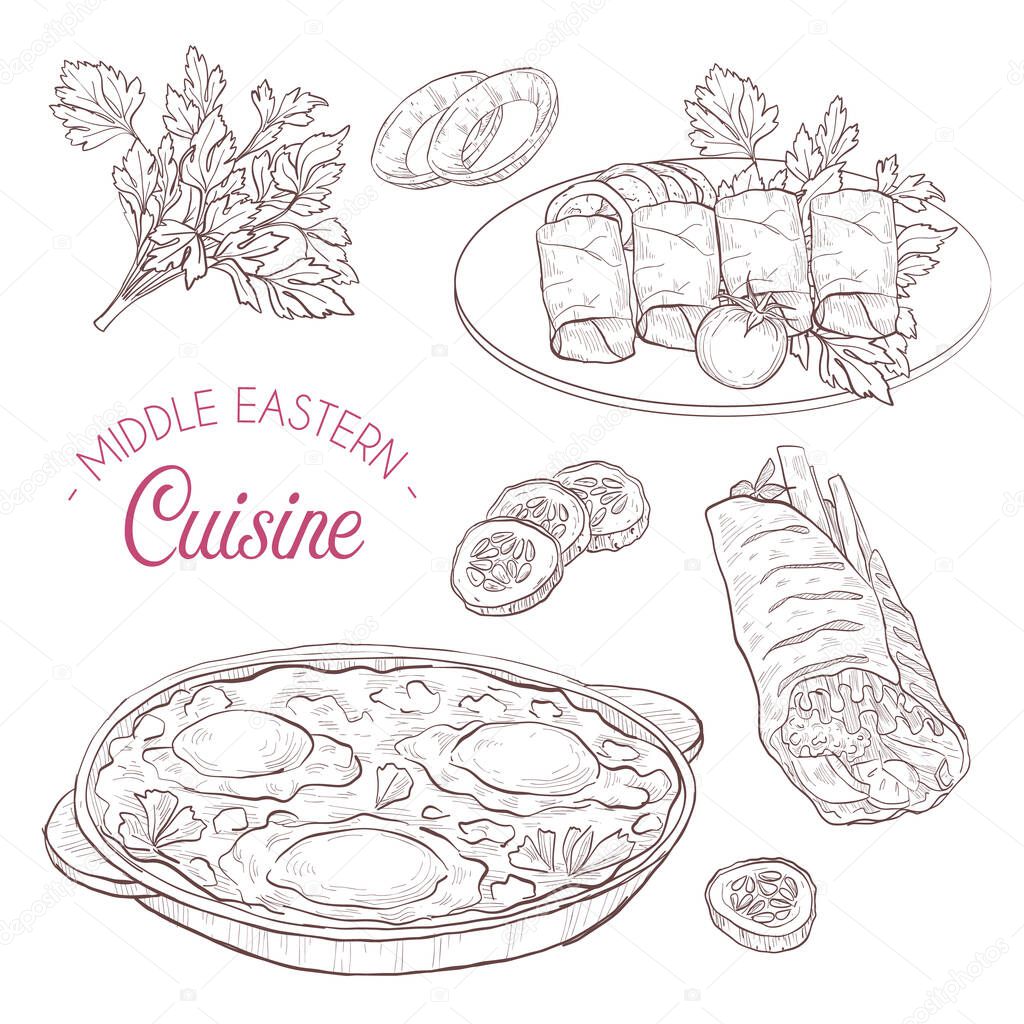 Middle Eastern cuisine, arabian dishes.