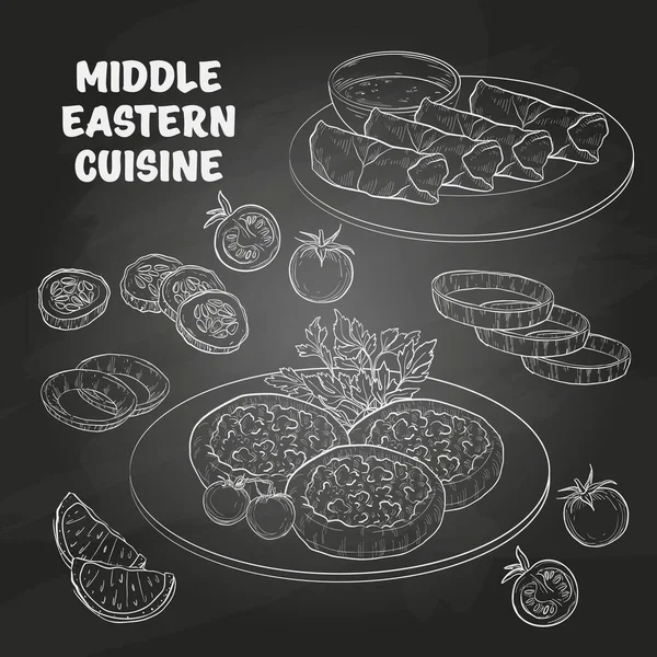 Cozinha do Oriente Médio, pratos árabes . — Vetor de Stock