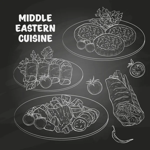 Cucina mediorientale, piatti arabi . — Vettoriale Stock