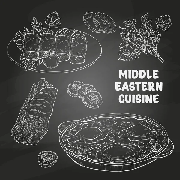 Ближневосточная кухня, арабские блюда . — стоковый вектор