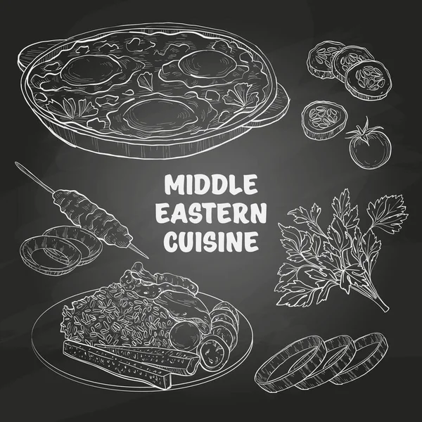Cozinha do Oriente Médio, pratos árabes . —  Vetores de Stock