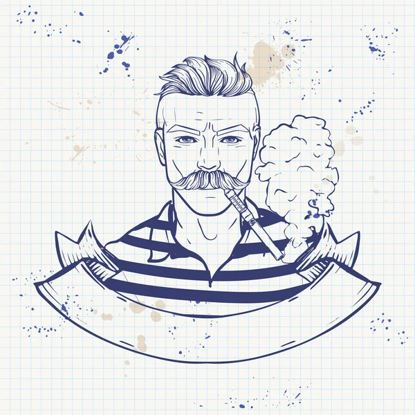 Sketch of hipster with a vaporizer cigarette — Stockvector