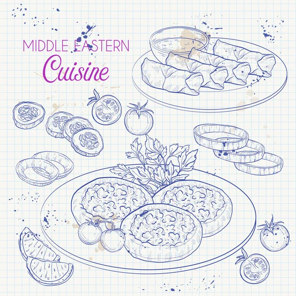 Cocina de Oriente Medio, platos árabes . — Vector de stock