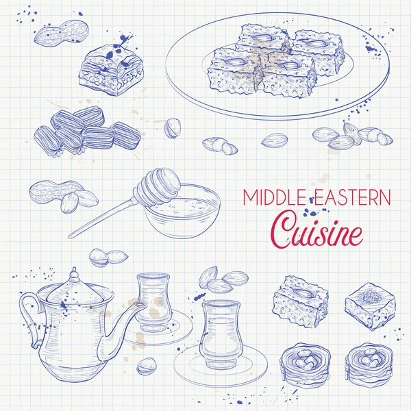 아랍 음식. 동양의 전통 요리법. — 스톡 벡터