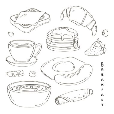 Krep, mısır gevreği, tost ve waffle 'lı klasik kahvaltı çizgi filmi.