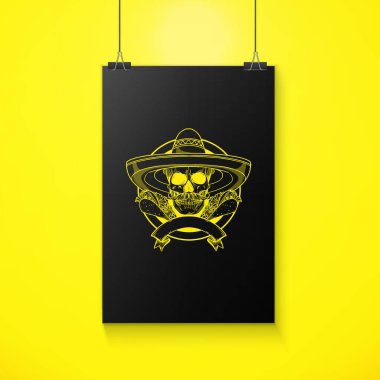 Sombrero ile kafatası ile el çizimi