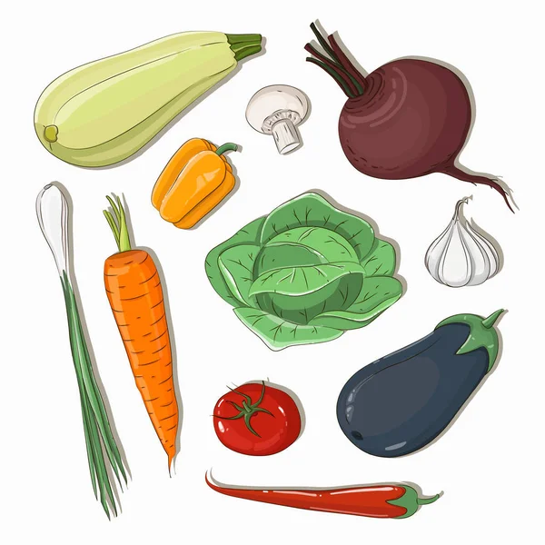 Gemischtes Gemüse - Gemüse Isoliertes Set — Stockvektor