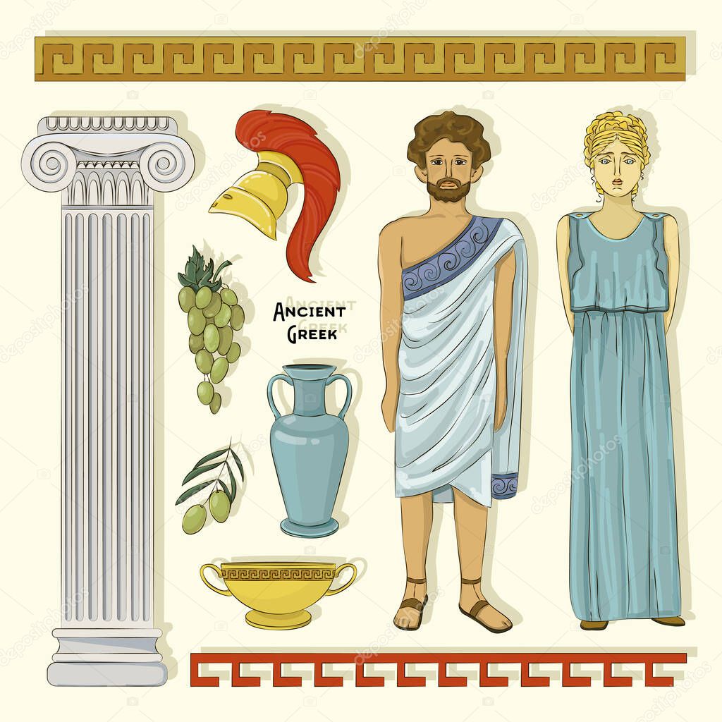 Ancient Greek traditional costumes set