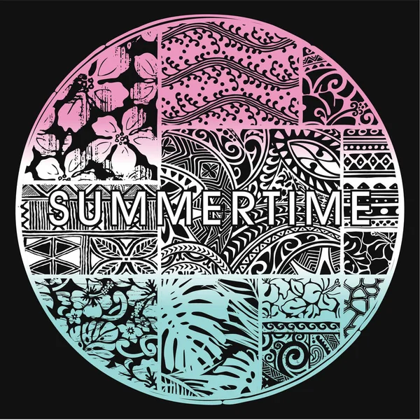 Badge d'été avec motifs hawaïens — Image vectorielle