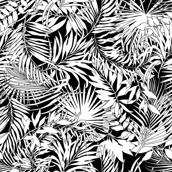 Tropiska löv i svart och vitt — Stock vektor