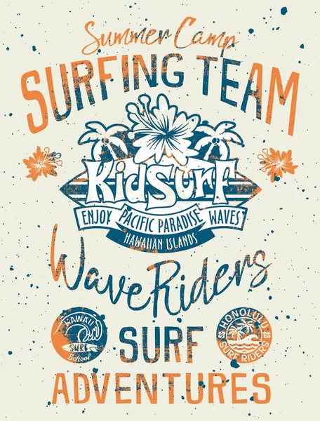 Kid surf team Hawaii Oceano Pacífico —  Vetores de Stock