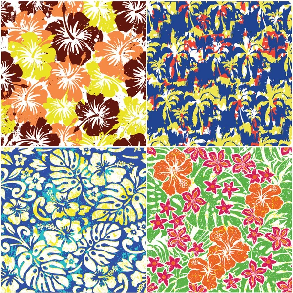 Set of four tropical grunge flowers fabrics — Stock Vector