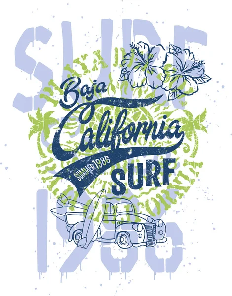 可爱的冲浪者捡起加利福尼亚 — 图库矢量图片