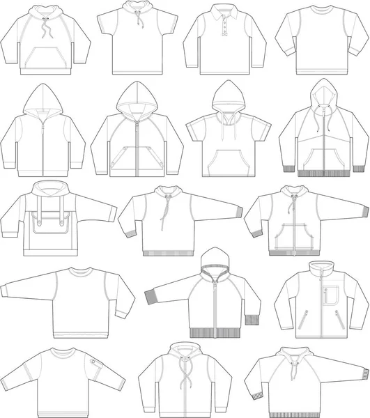 Sweatshirt, Kapuzenpullover und Fleece in schwarz-weiß — Stockvektor