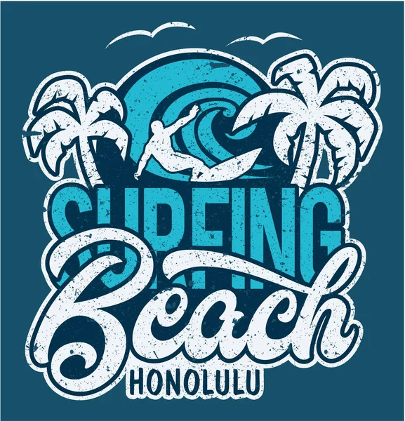 Belettering surfen strand Honolulu — Stockvector