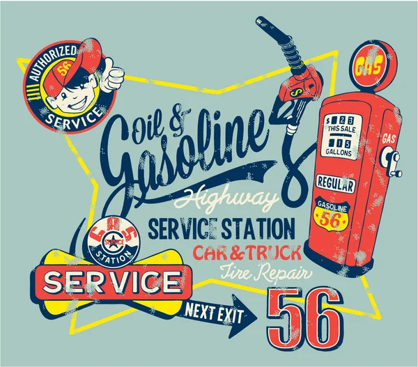 Linda estación de servicio de gasolina garaje — Vector de stock