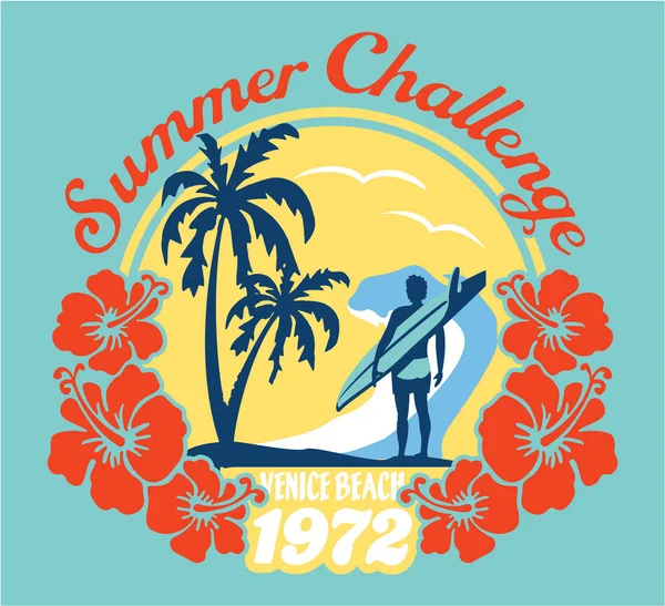 夏のサーフィン チャレンジ カリフォルニア — ストックベクタ
