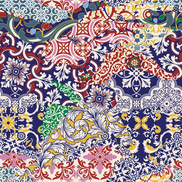 Ταπετσαρία patchwork πλακάκια azulejos — Διανυσματικό Αρχείο