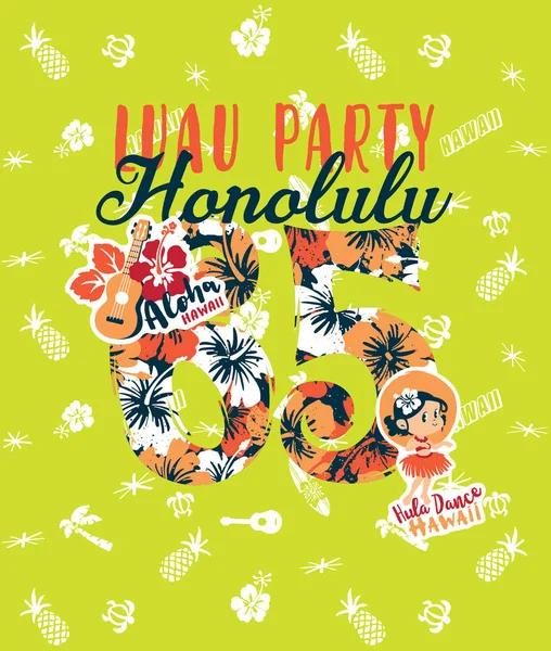 Söta Dansare Flicka Honolulu Luau Parten Vektor Print För Barn — Stock vektor