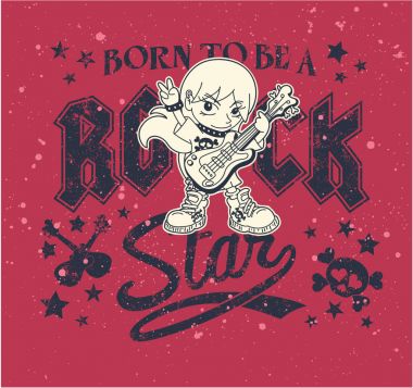 Vektör çizimleri genç kız t gömlek grunge efektinin ayrı katmanda bir rock yıldızı olmak için doğmuşum