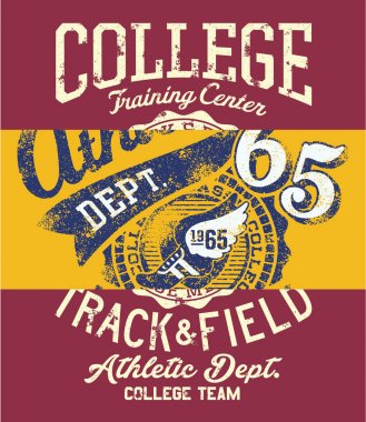 Üniversite Atletizm Atletizm departmanı takım, grunge vektör yazdırma patchwork çocuklar çocuk spor giyim ve t gömlek için