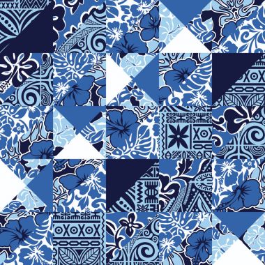 Hawaiian vintage hibiscus kumaş patchwork, vektör seamless modeli beach için giymek gömlek kart kaydırma