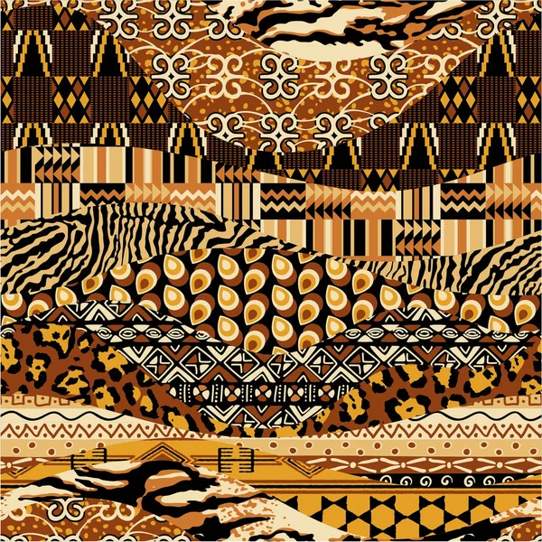 African Style Fabric Patchwork Background Abstract Vector Seamless Pattern Tribal — Stock Vector