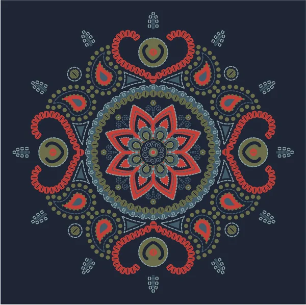 Ornamento Renda Étnica Mandala Indiana Colorida Vetor Vintage Impressão Decorativa — Vetor de Stock