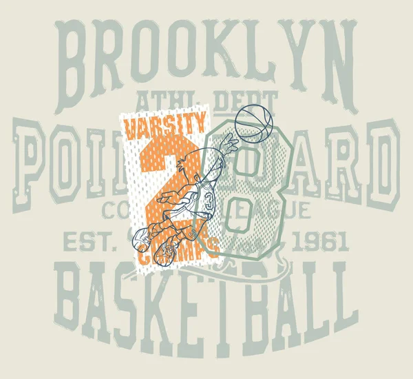 Fun Équipe Basket Ball Dessin Animé Enfants Imprimé Vectoriel Patchwork — Image vectorielle