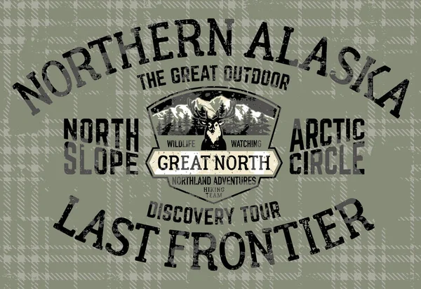 Aljaška Severní Svah Poslední Hranice Dobrodružství Vintage Vektor Tisk Pro — Stockový vektor