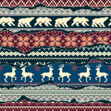 Kış İskandinav tarzı Jacquard kumaş yama işi duvar kağıdı vektörü soyut, dikişsiz desen 