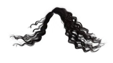 Dalgalı siyah saçlar beyazda izole.