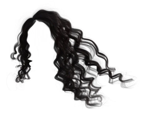 Cabelo Preto Ondulado Encaracolado Isolado Branco — Fotografia de Stock