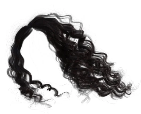 卷曲的波浪形黑发 与白色隔离 — 图库照片