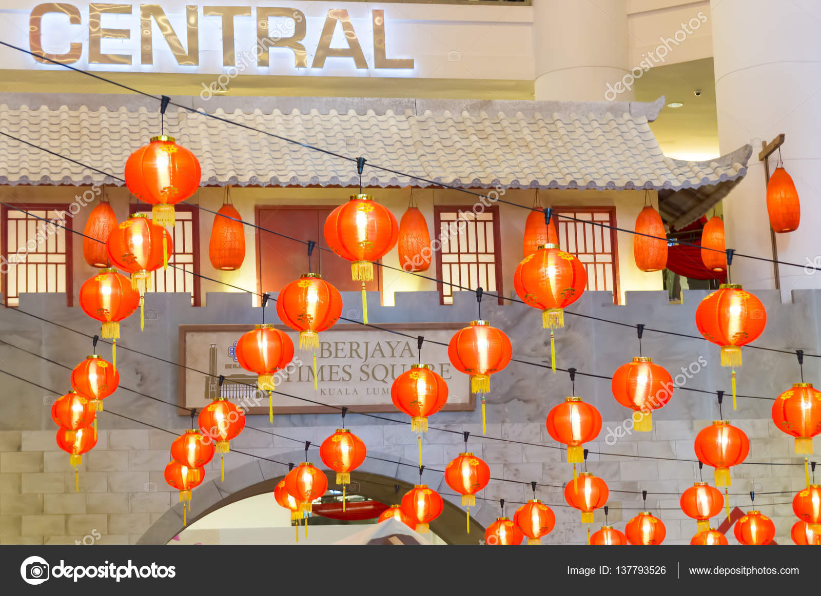 Red Chinese Lanterns As Indoor Decorations Stock Editorial Photo