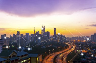 Cityscape ve ağ bağlantı kavramı.