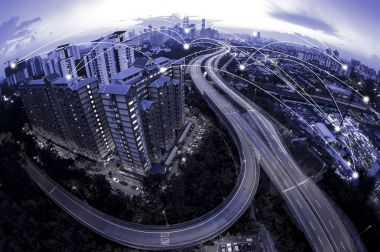 Cityscape ve ağ bağlantı kavramı.