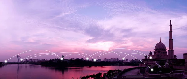 都市の景観とネットワーク接続の概念. ロイヤリティフリーのストック画像