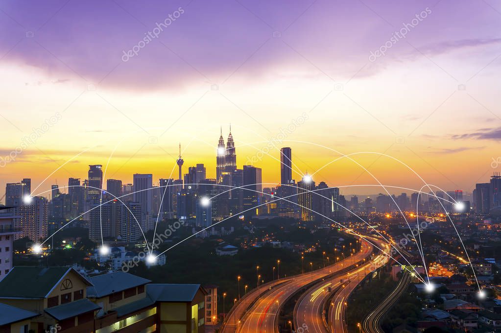 Cityscape and network connection concept.