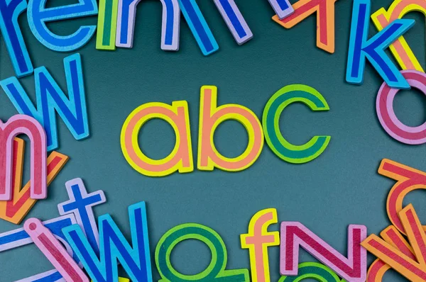 Close Arrangement Alphabet Green Board Preschool Education Concept Other Your — Stock Photo, Image