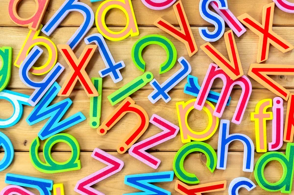 Close Arrangement Alphabet Wooden Background Preschool Education Back School Copy — Stock Photo, Image