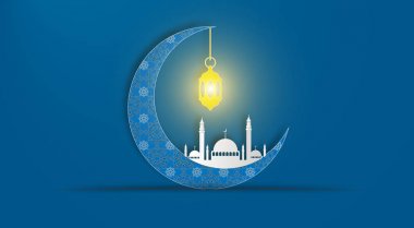 Ramazan Kareem ve Eid Bayramı kavramı. Camii, aya ve İslam geometri çizimi .
