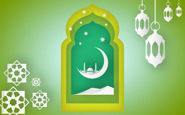 Ramadan Kareem Fitr Konseptet Illustrasjon Moskeen Månen Islamsk Geometri Papirklipp – stockfoto