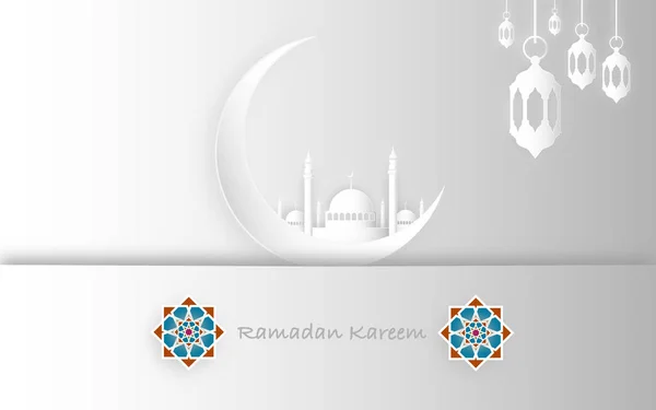 Рамадан Карім Фітр Концепції Ілюстрація Мечеть Місяцем Ісламська Геометрію Паперу — стокове фото