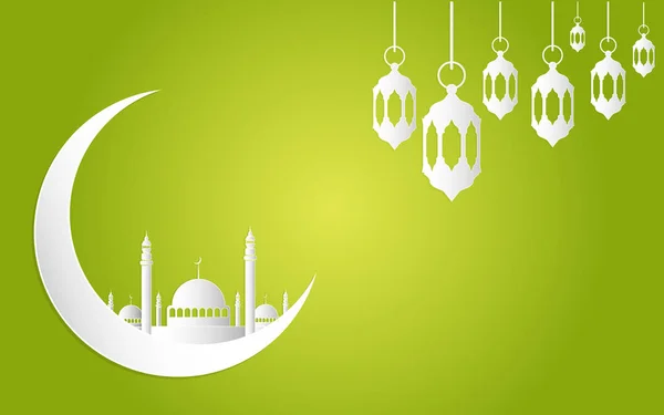 Ramadan Kareem Och Eid Fitr Koncept Illustration Moskén Månen Och — Stockfoto