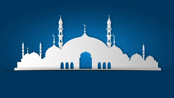 Ramadan Kareem Eid Fitr Concept Illustration Mosquée Sur Fond Bleu — Photo